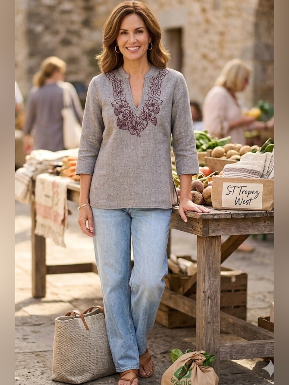 Saint Tropez West Floral Embroidered Blouse - Taupe
